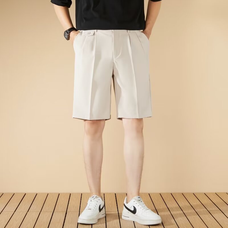 Beige Solid Regular Fit Knee Length Shorts