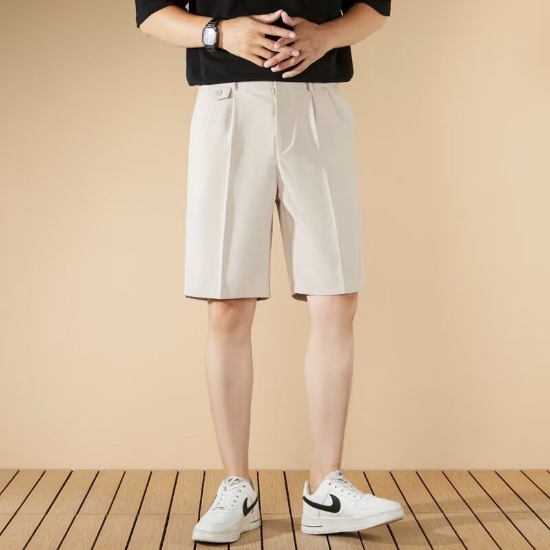 Beige Solid Regular Fit Knee Length Shorts