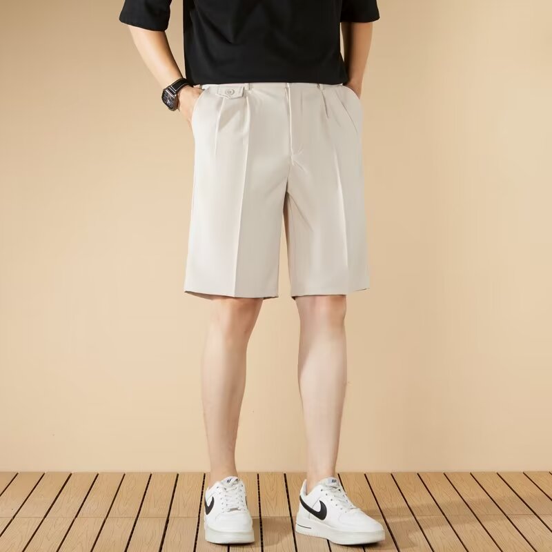 Beige Solid Regular Fit Knee Length Shorts