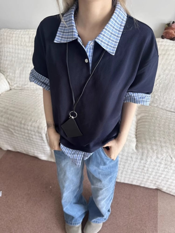 Gingham Checks Checked Cutaway Collar Short Sleeves Cotton Shirt