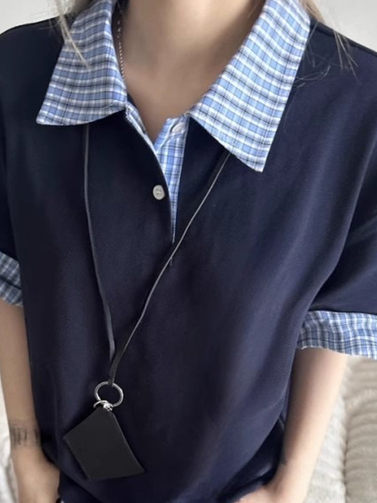 Gingham Checks Checked Cutaway Collar Short Sleeves Cotton Shirt