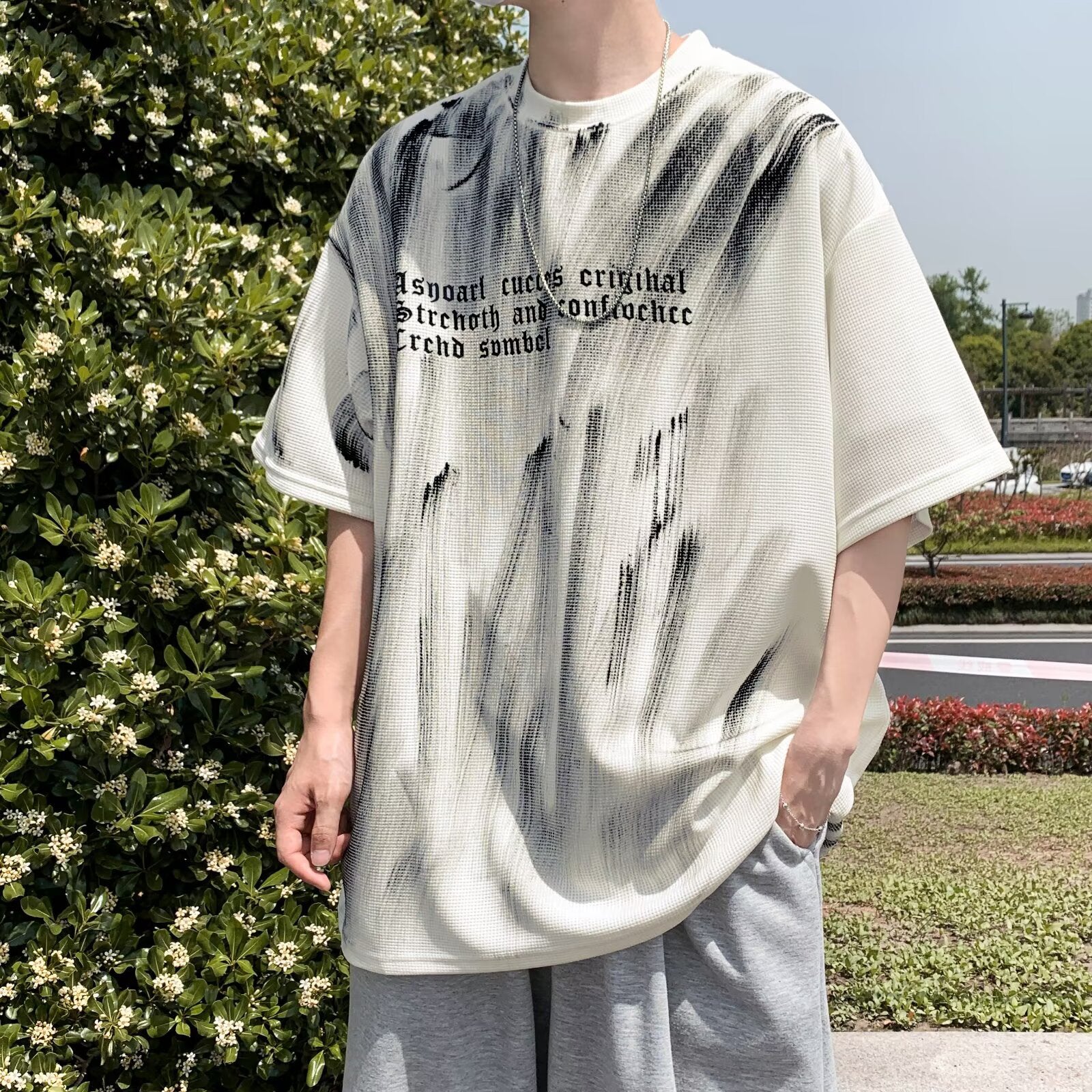 Men Typography Printed Round Neck  Oversized T-shirt
