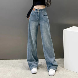 Women Wide Leg Mid-Rise Light Fade Jeans