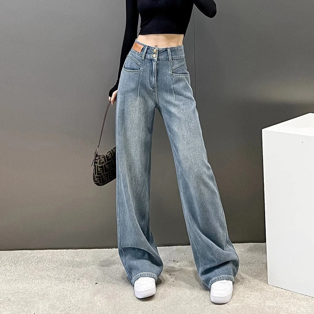 Women Wide Leg Mid-Rise Light Fade Jeans