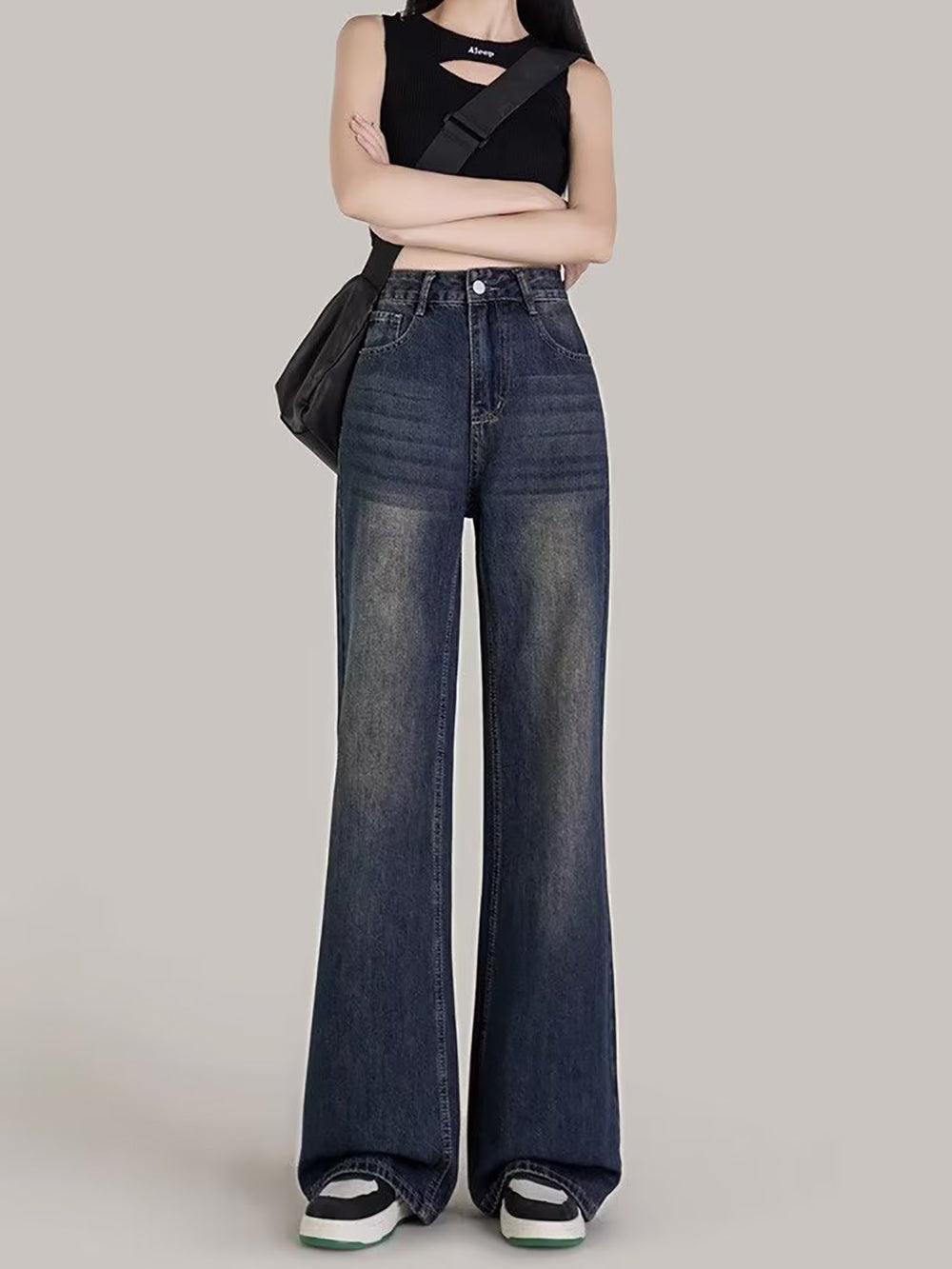 Women Wide Leg Dark Jeans