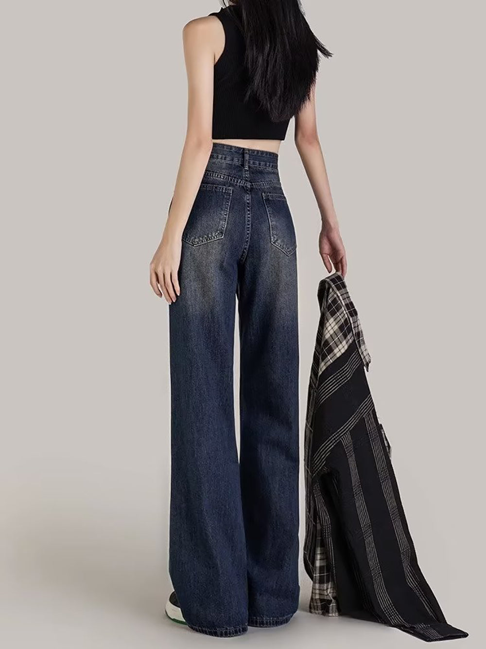 Women Wide Leg Dark Jeans