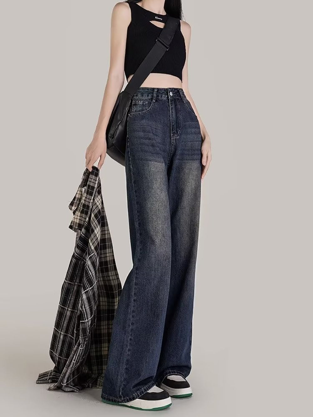 Women Wide Leg Dark Jeans