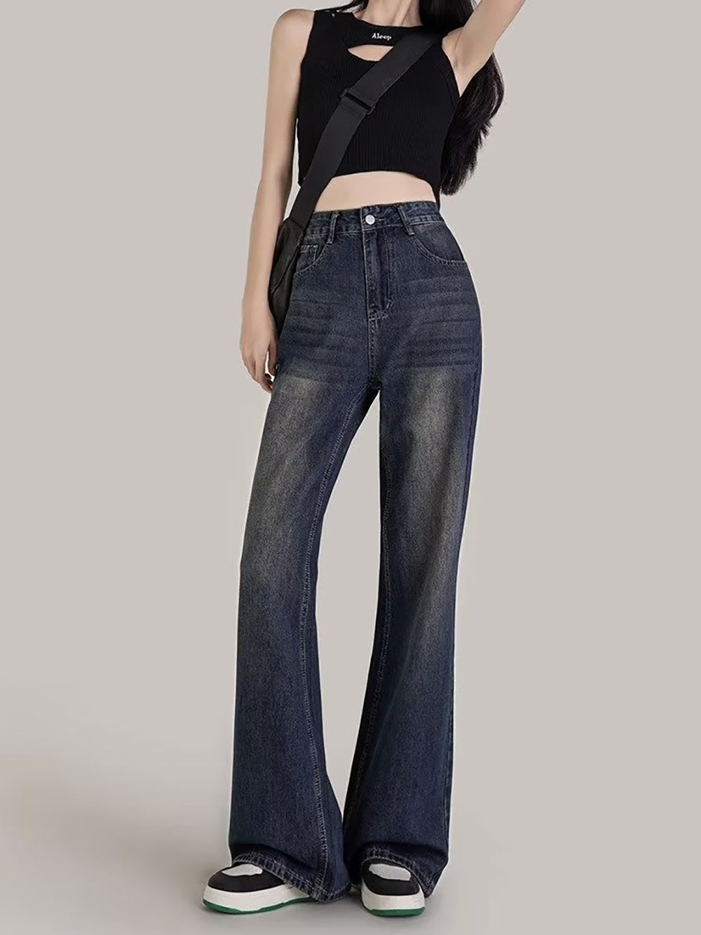 Women Wide Leg Dark Jeans