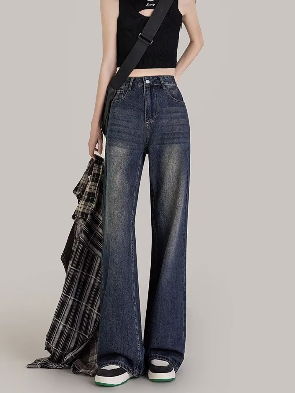Women Wide Leg Dark Jeans