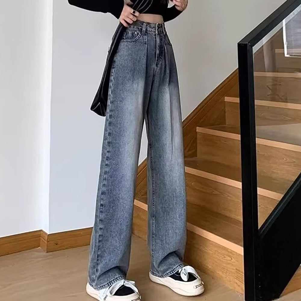 Women Wide Leg Light Fade Jeans