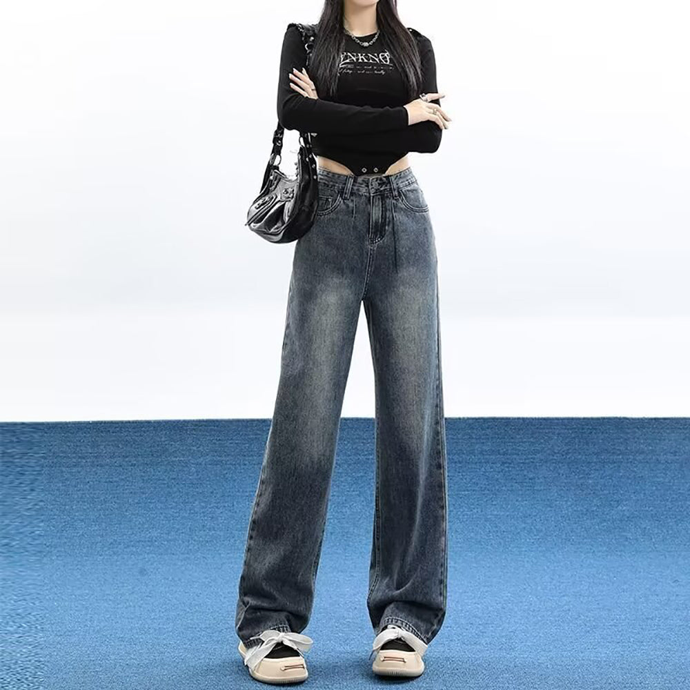 Women Wide Leg Light Fade Jeans