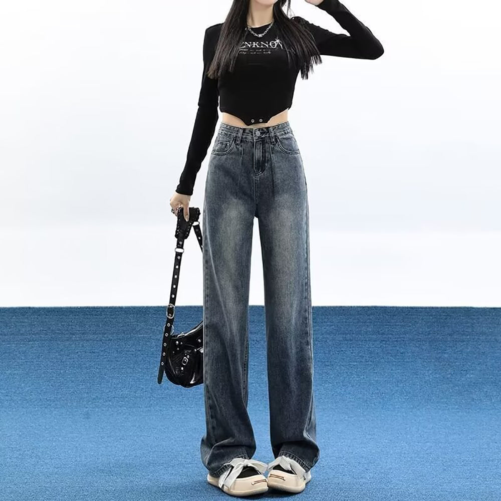 Women Wide Leg Light Fade Jeans