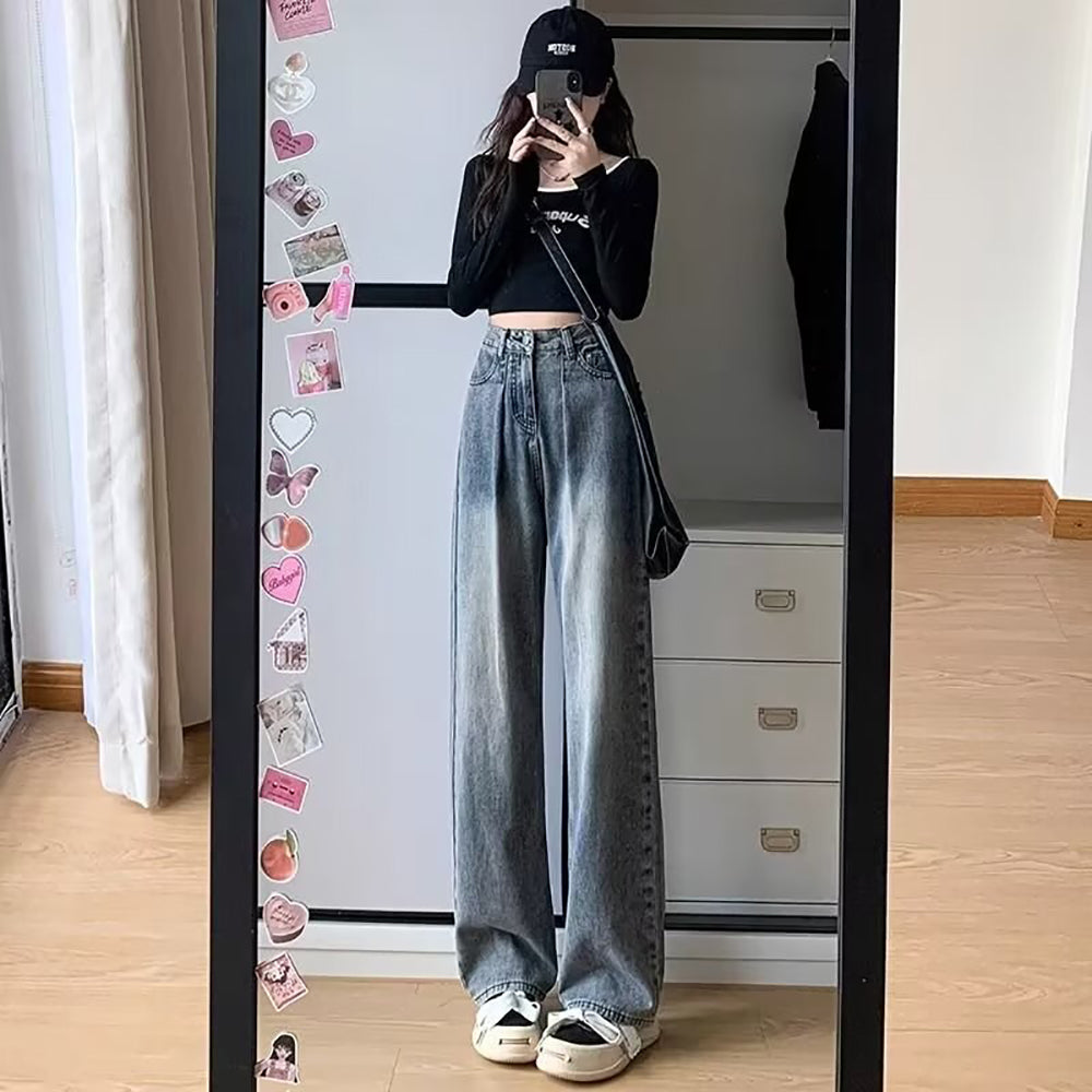Women Wide Leg Light Fade Jeans
