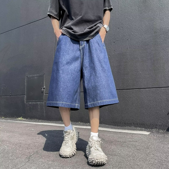 Men Solid Regular Fit Mid-Rise Denim Shorts