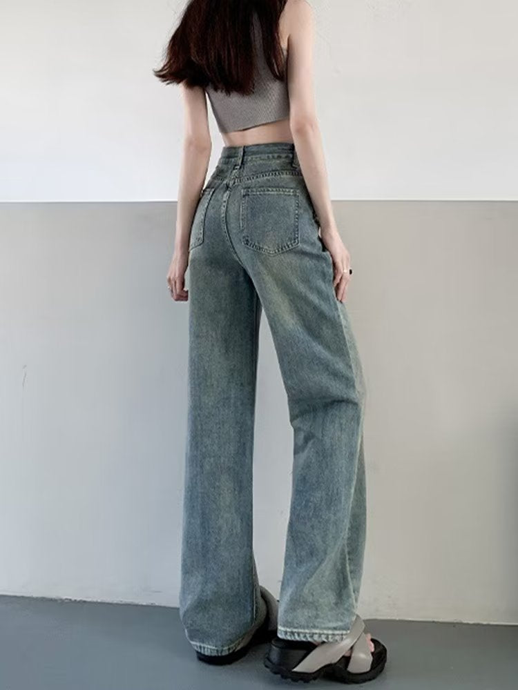 Women High Rise Relaxed Fit Low Distress Light Fade Jeans