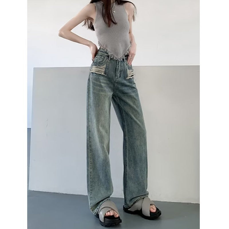 Women High Rise Relaxed Fit Low Distress Light Fade Jeans