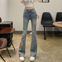 Women Embroidered Bootcut Heavy Fade Jeans