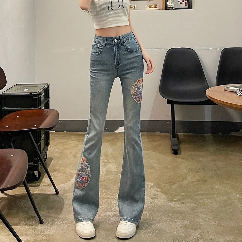 Women Embroidered Bootcut Heavy Fade Jeans