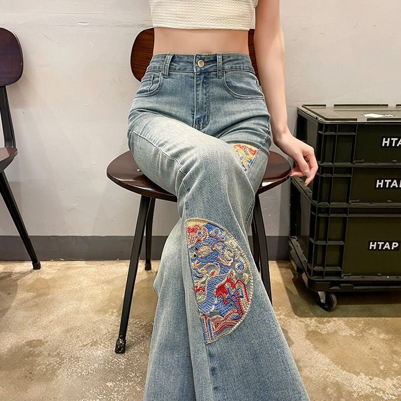 Women Embroidered Bootcut Heavy Fade Jeans