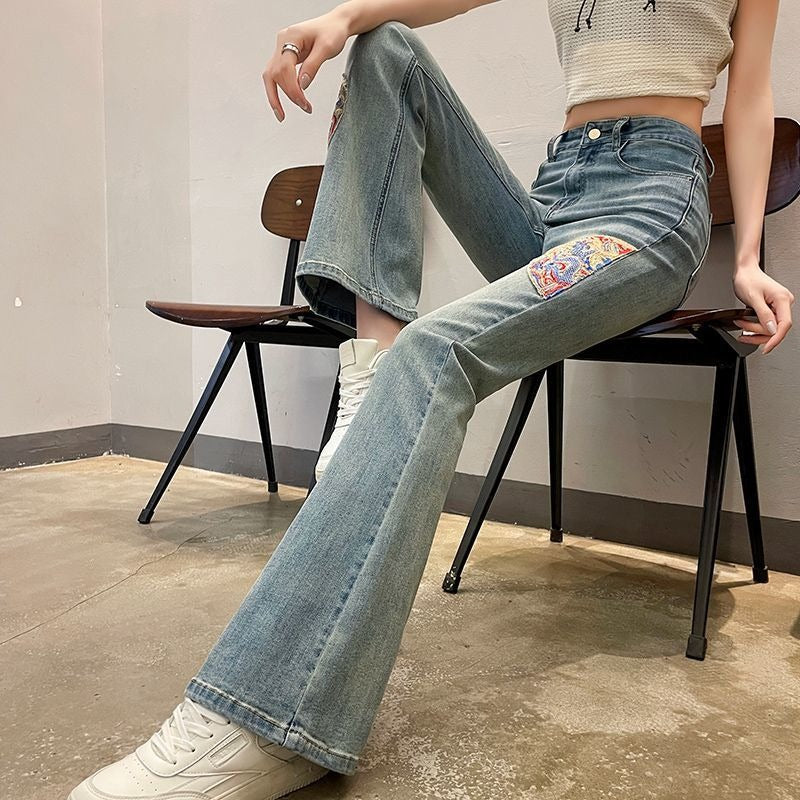 Women Embroidered Bootcut Heavy Fade Jeans