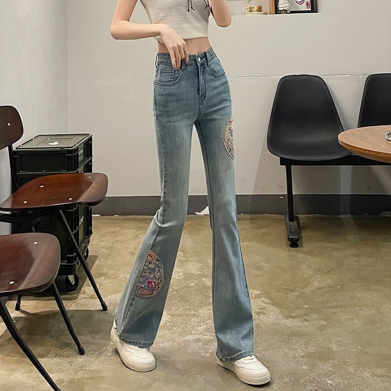 Women Embroidered Bootcut Heavy Fade Jeans