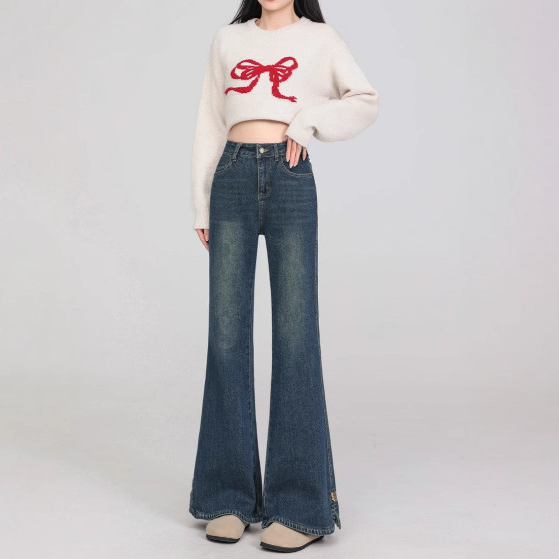 Women Bootcut Mid-Rise Light Fade Stretchable Jeans