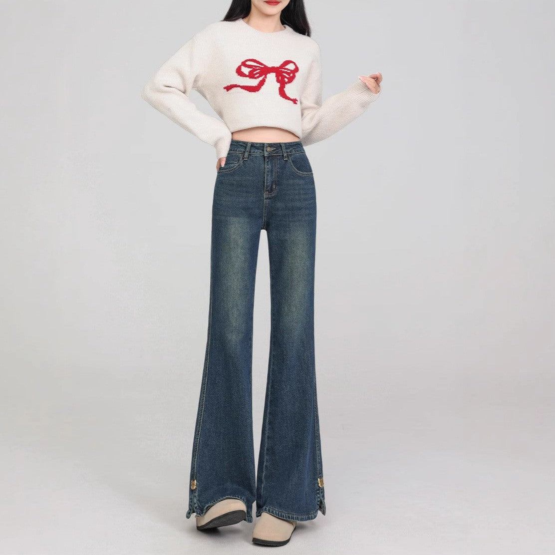Women Bootcut Mid-Rise Light Fade Stretchable Jeans