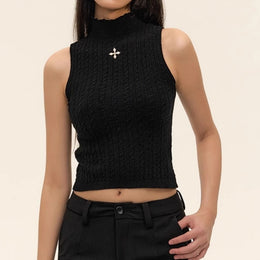 Women Solid High Neck Fitted Crop Top