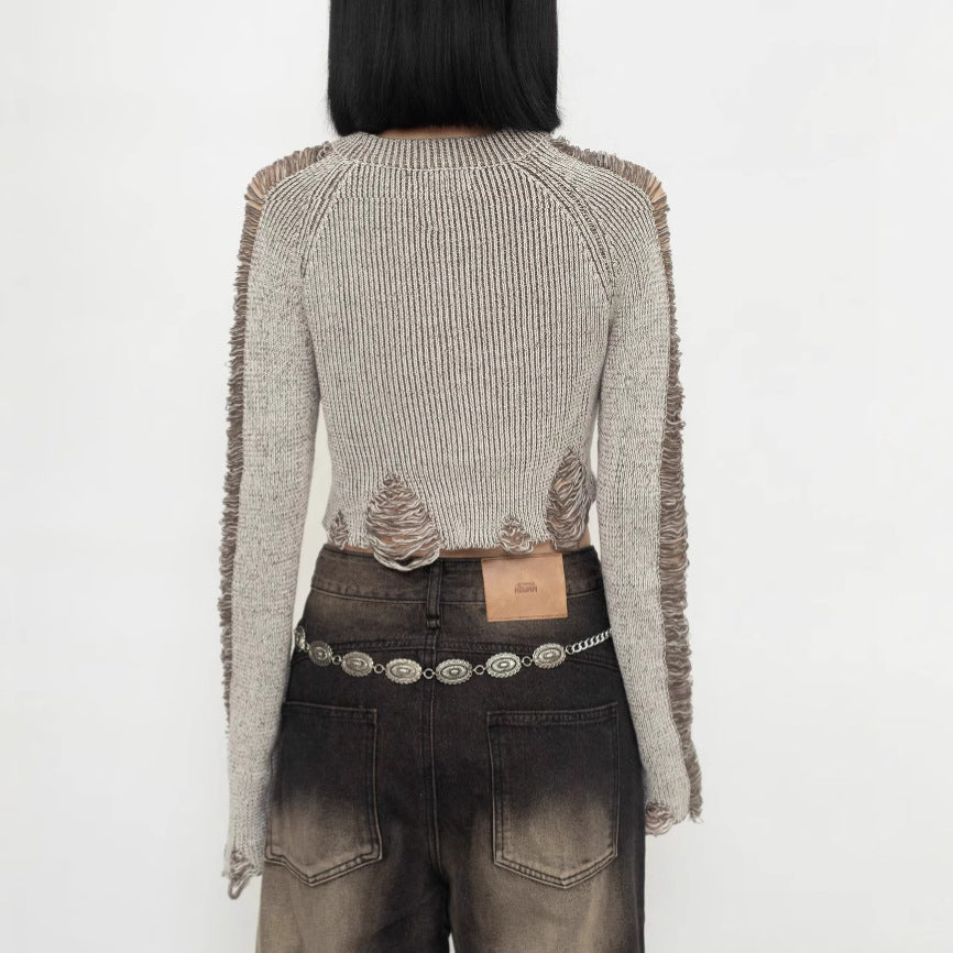 Self Design Round Neck Crop Top