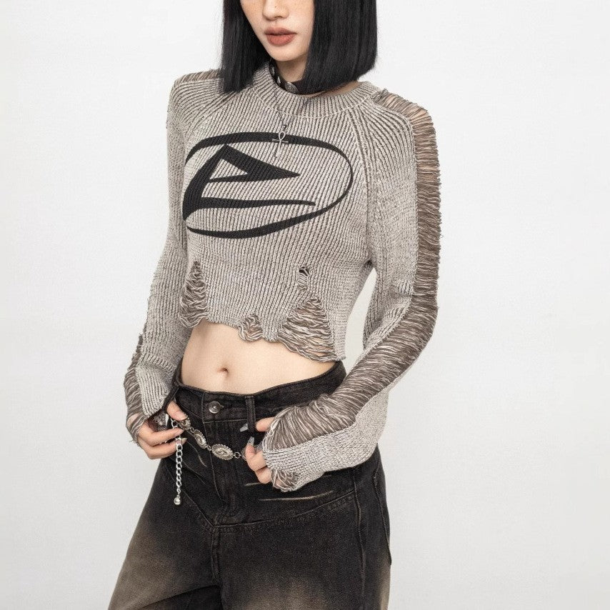 Self Design Round Neck Crop Top