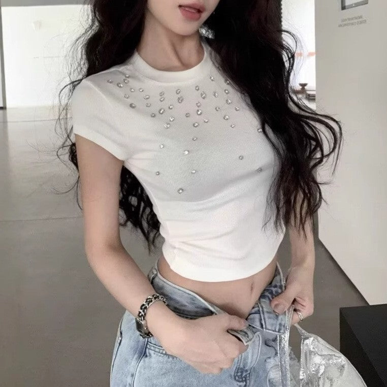 Women Embellished Round Neck Cape Sleeves Crop Top