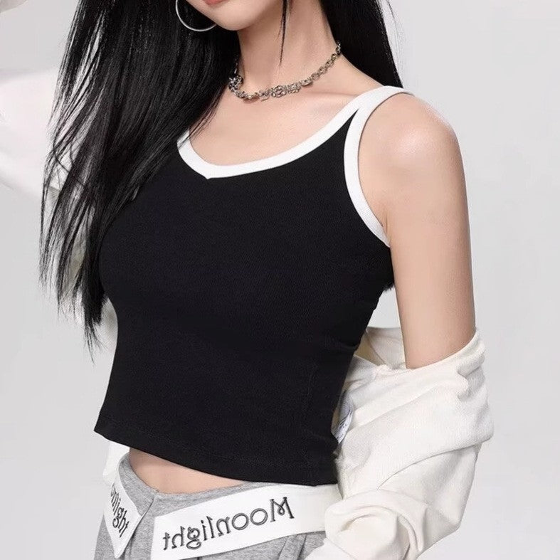 Women Shoulder Straps Fitted Crop Top