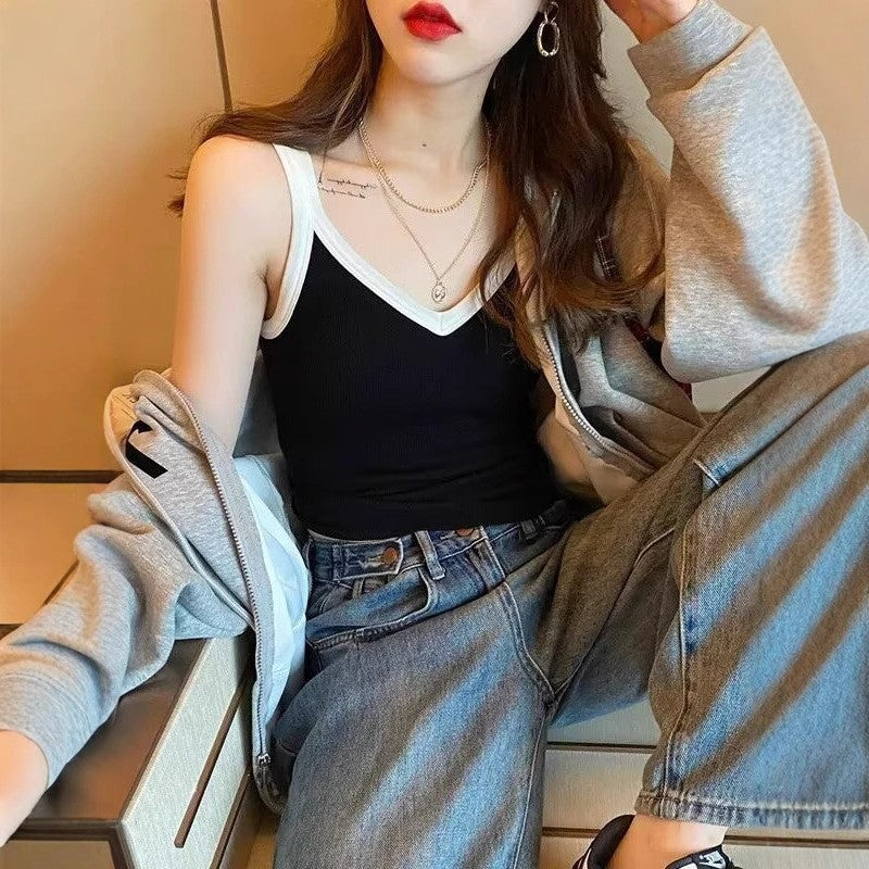 Women Shoulder Straps Fitted Crop Top