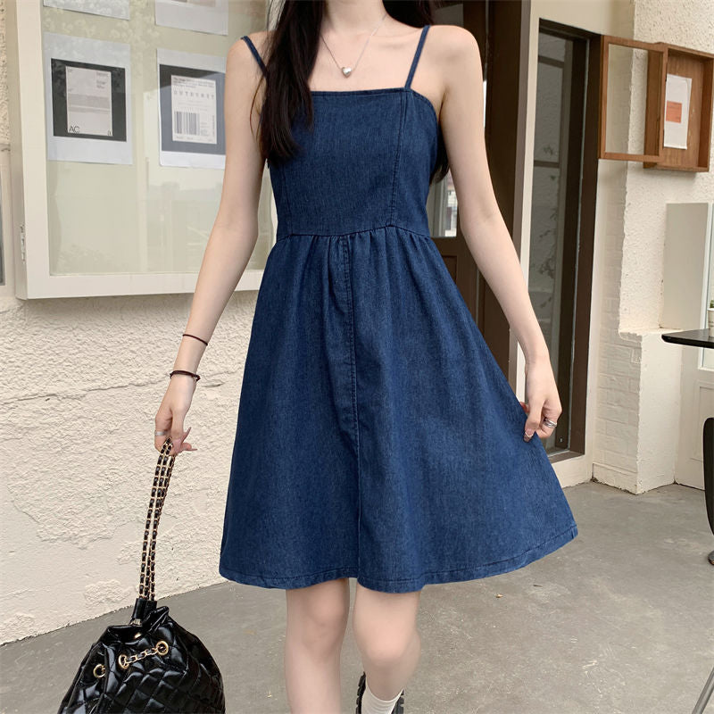 Denim Fit & Flare Midi Dress