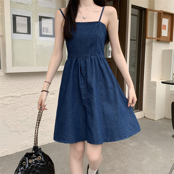 Denim Fit & Flare Midi Dress