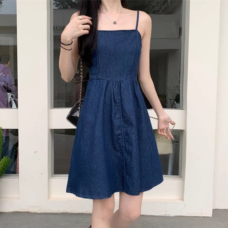Denim Fit & Flare Midi Dress