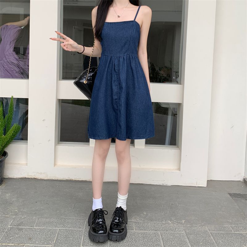 Denim Fit & Flare Midi Dress