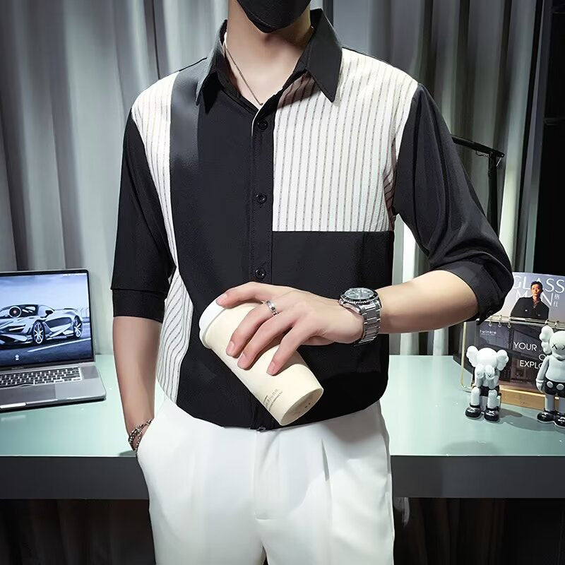 Colourblocked Spread Collar Regular Fit Shirt
