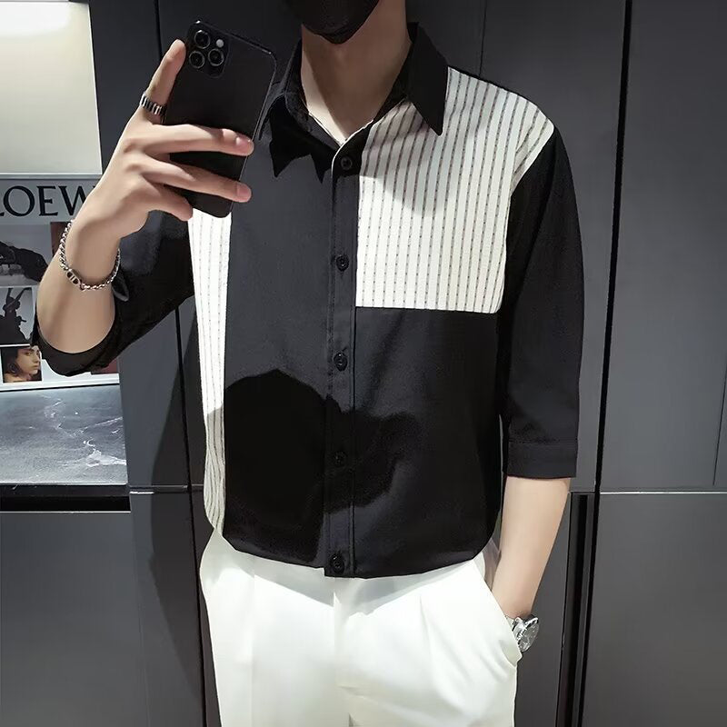 Colourblocked Spread Collar Regular Fit Shirt