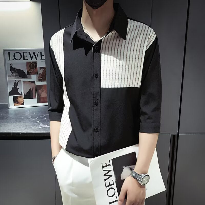 Colourblocked Spread Collar Regular Fit Shirt