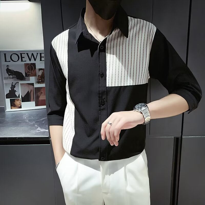 Colourblocked Spread Collar Regular Fit Shirt