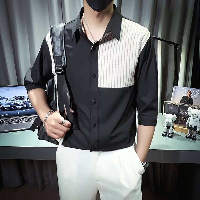 Colourblocked Spread Collar Regular Fit Shirt