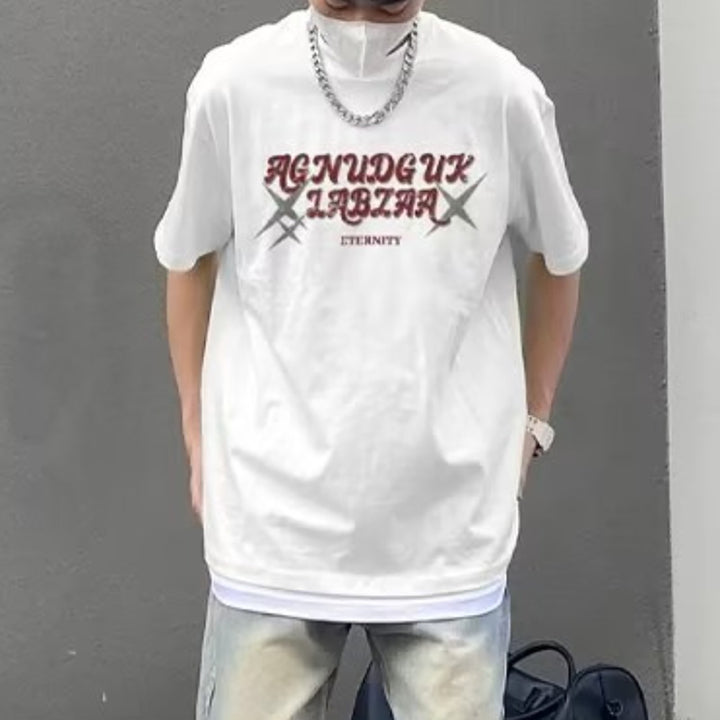 Men Typography Printed Round Neck Cotton Oversized T-shirt