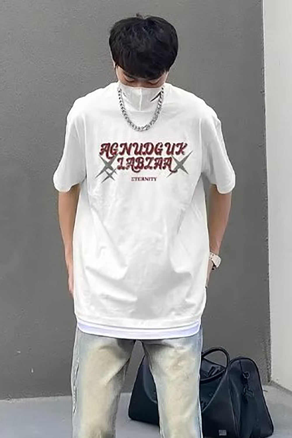 Men Typography Printed Round Neck Cotton Oversized T-shirt