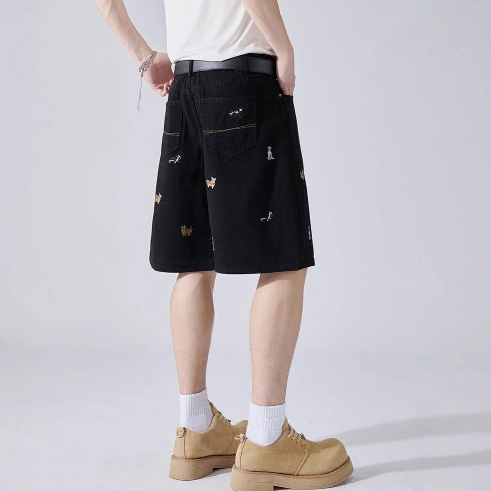 Men Printed Low-Rise Outdoor Denim Shorts