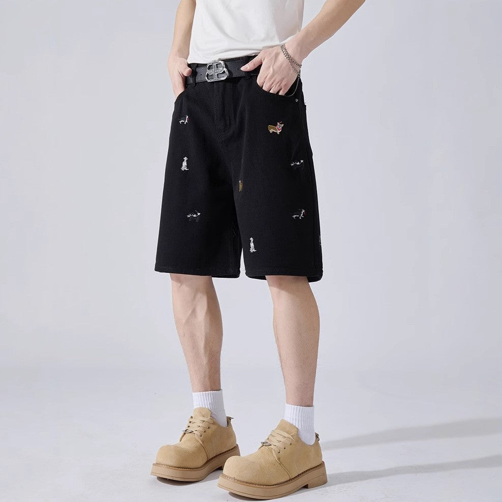 Men Printed Low-Rise Outdoor Denim Shorts