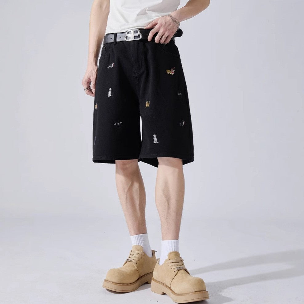 Men Printed Low-Rise Outdoor Denim Shorts