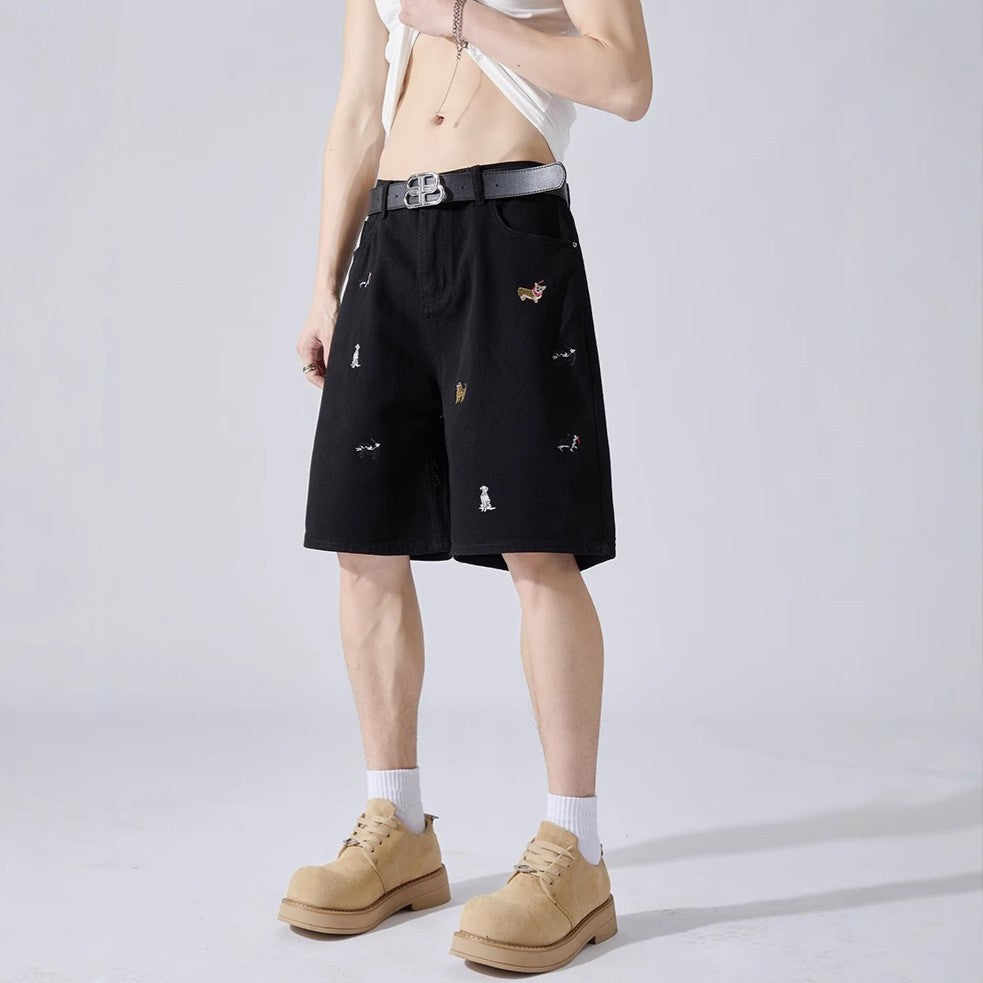 Men Printed Low-Rise Outdoor Denim Shorts