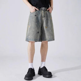 Men Printed Low-Rise Regular Fit Denim Shorts