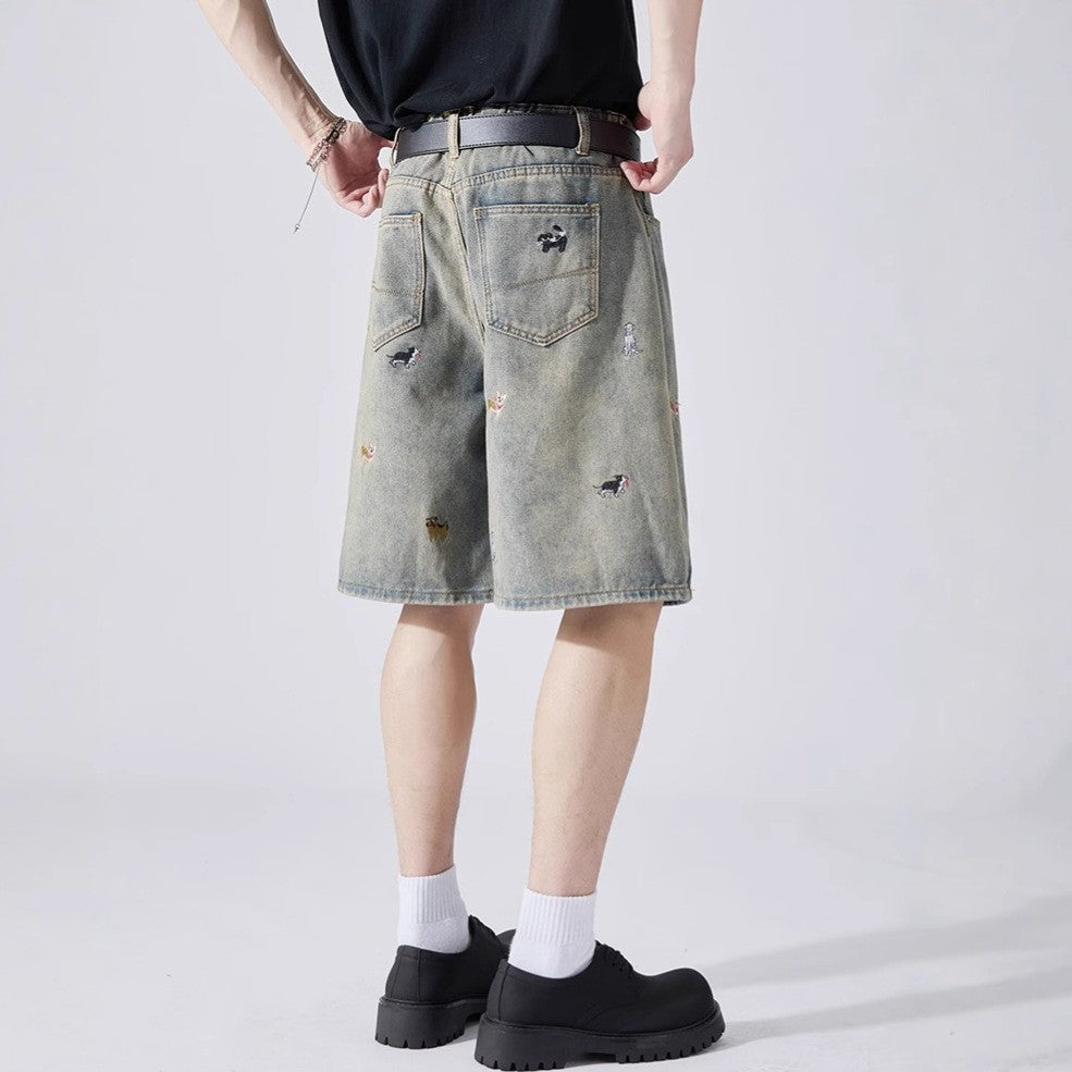 Men Printed Low-Rise Regular Fit Denim Shorts